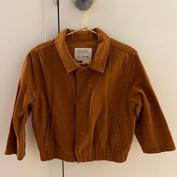 Zara Toddler Little Boy Cotton Canvas Bomber Jacket Brown Camel Size 4 Years - Picture 1 of 7